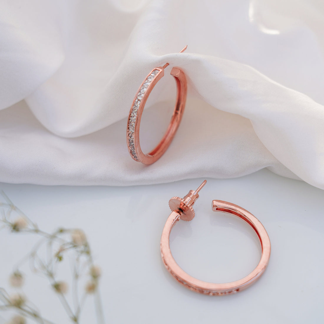 Rose Gold Hoop Earrings: Black & Diamond CZ Small Hoops — 6