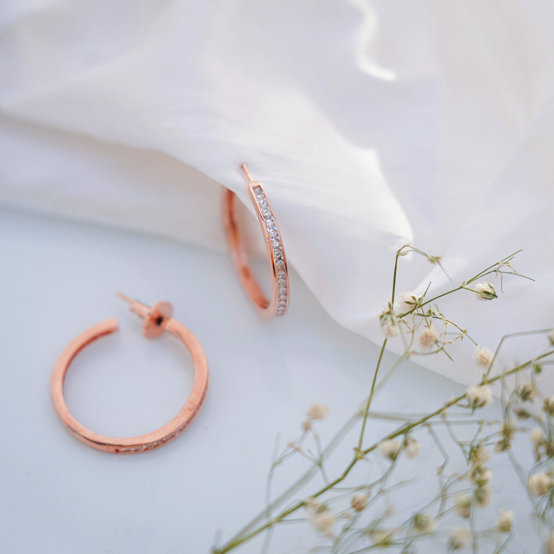 Rose Gold Hoop Earrings: Black & Diamond CZ Small Hoops — 7