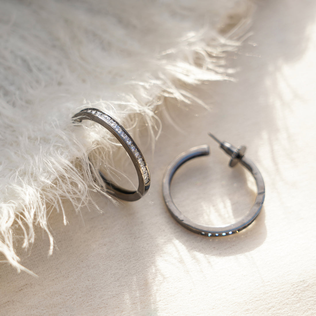 Rose Gold Hoop Earrings: Black & Diamond CZ Small Hoops