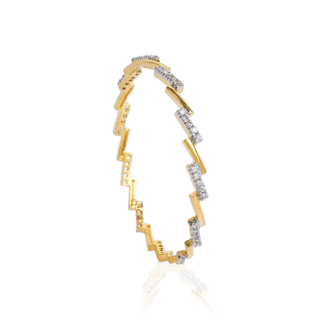 Gold Plated CZ Bangles | Zigzag Diamond Design Bracelet Set | Handmade Indian Jewelry | Minimalist Light weight Everyday Bangle Bracelet — 2
