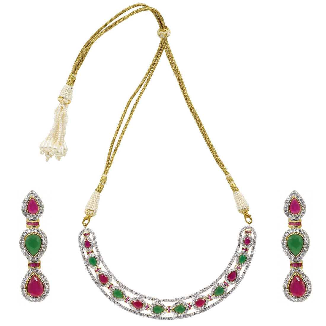Statement Ruby & Emerald Necklace Set | 22K Gold Plated Bridal Choker with Earrings |  Wedding Jewelry | Party Wear Necklace | Gift for Her — 2