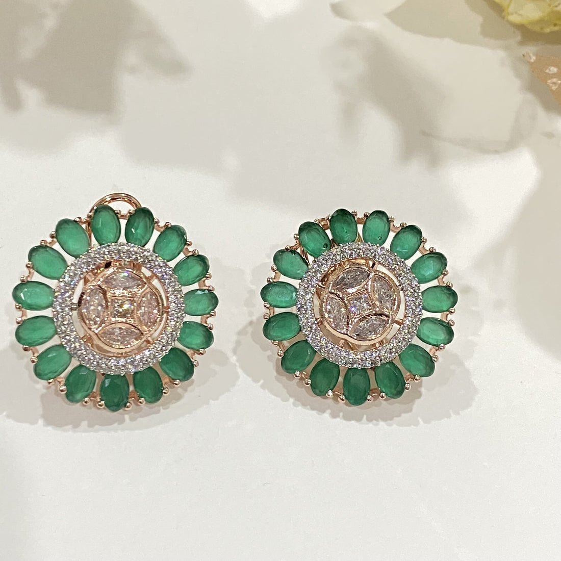 Floral Rose Gold stud earring, Luxury designer wedding earring