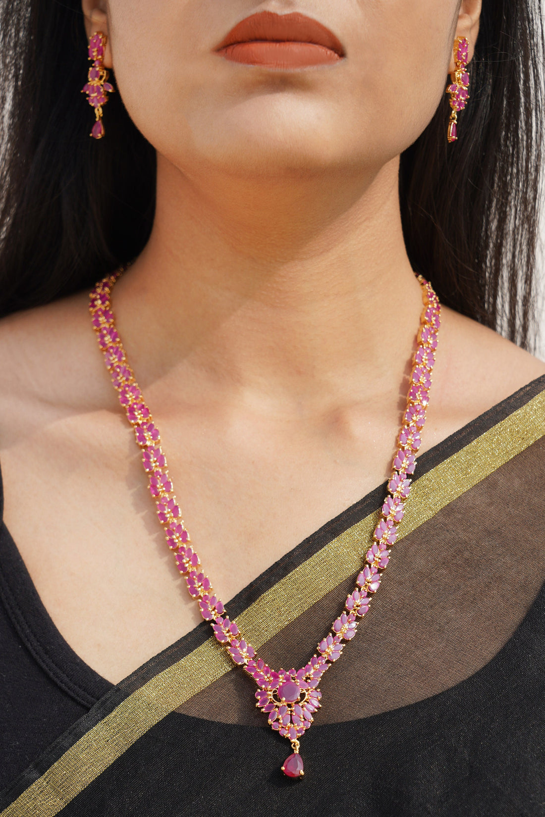 Handmade Ruby & Emerald Necklace: 22k Gold Plated Indian Jewelry