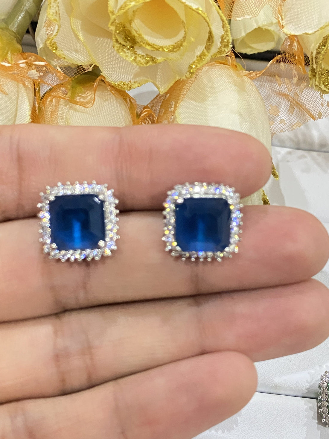 14K White Gold Plated CZ Stud Earrings | AAA Quality Square Cut | Minimalist Lightweight Earrings | Multiple Colors | Gift for Her — 4