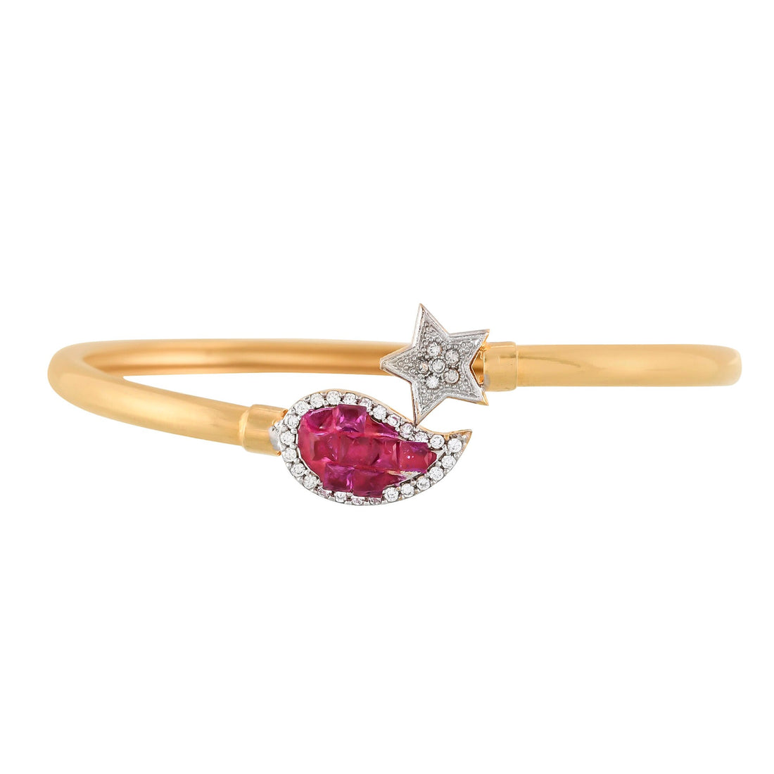 Handcrafted Ruby Brass Gold Plated Cuff Bangle For Women | Fashionable Minimal Gemstone Bangles | Brass Cuffs | Gift For Her — 2