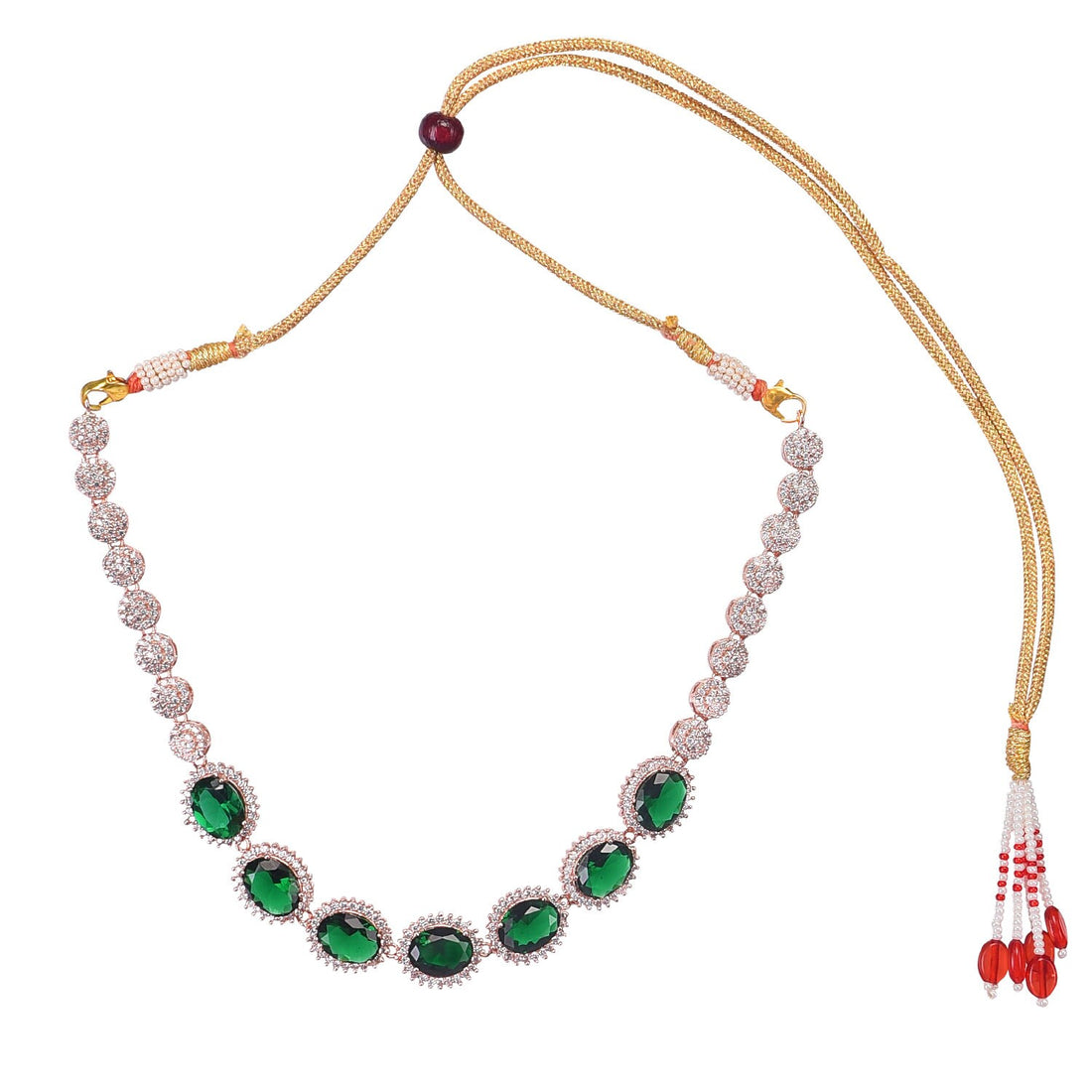 Luxury Emerald CZ Necklace Set | Gold Plated Bridal Jewelry | Green Crystal Choker with Earrings | Handmade Gemstone Necklace — 3