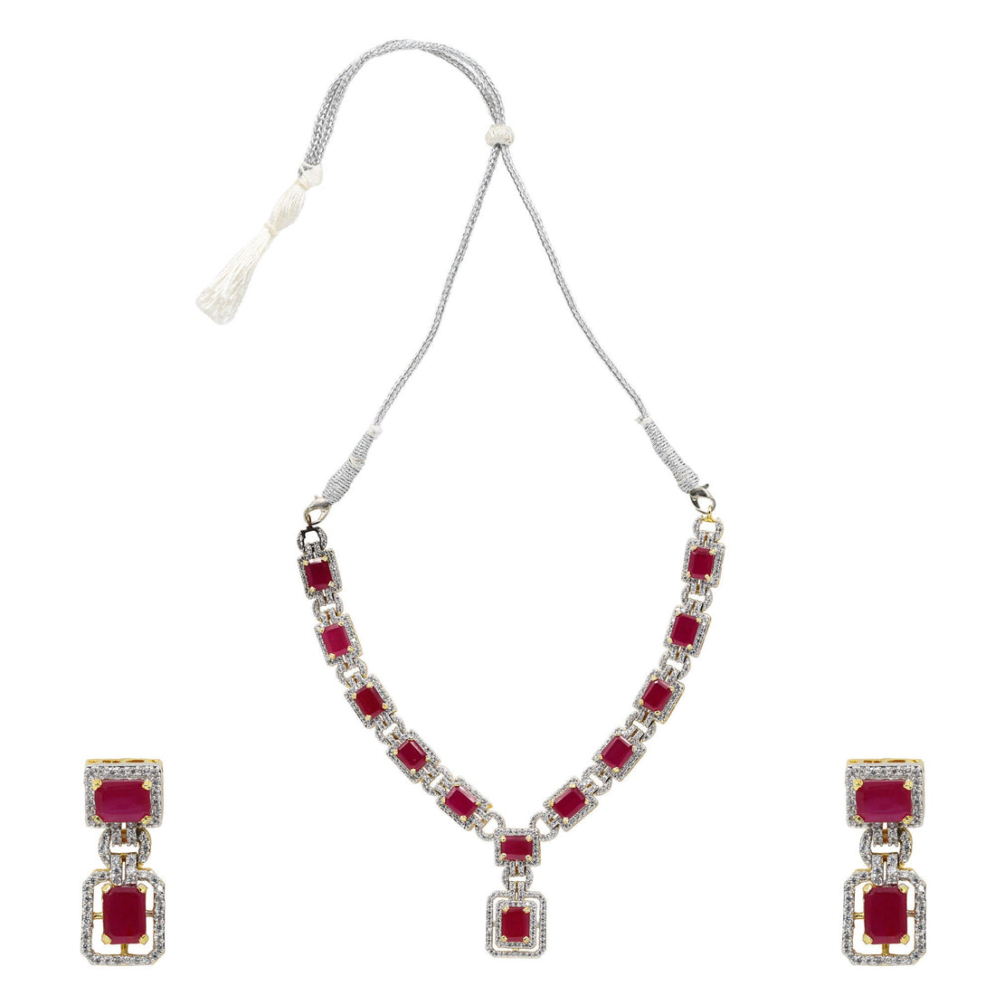 22K Gold Plated Premium Ruby Y Necklace | Handmade Red Stone Statement Jewelry | Elegant Diamond Necklace for Women | Bridal Gift — 3