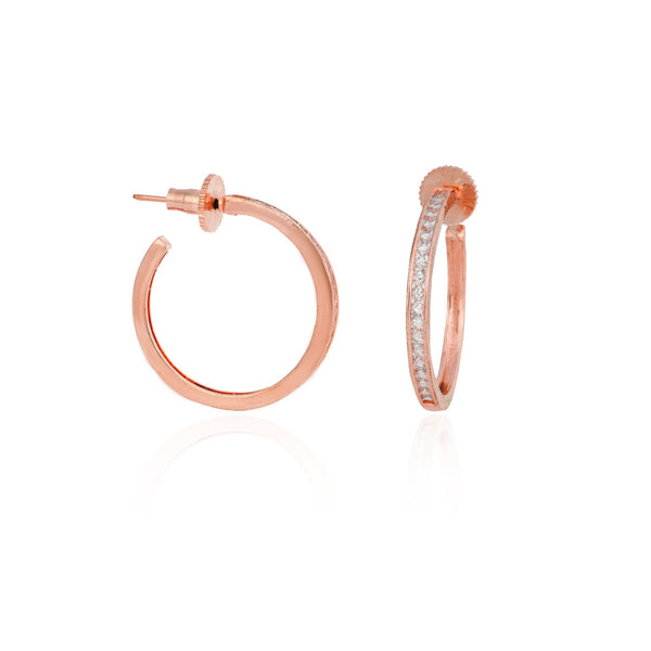 Rose Gold Hoop Earrings: Black & Diamond CZ Small Hoops