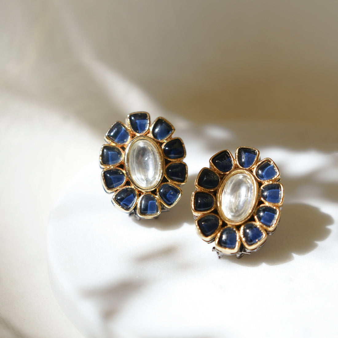 22k Gold Plated Kundan Stud Earrings: Indian Wedding Jewelry