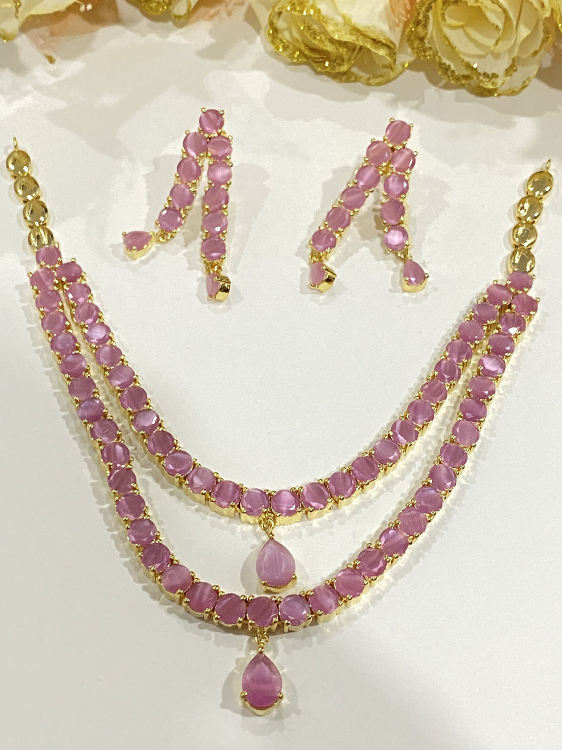 Ruby & Rose Quartz Necklace Set for Women | 22K Gold Plated Wedding Bridal Jewellery | Traditional Indian Party Wear Necklace |Gift for Her — 8