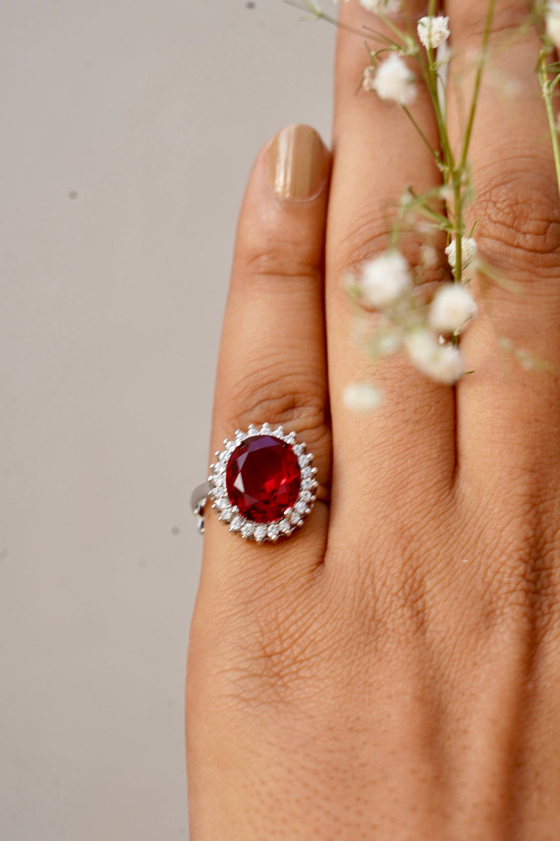 Ruby Emerald Oval Stone Ring | Adjustable Gold Plated Crystal Ring | Big Statement Cocktail Ring | Engagement Wedding Ring | Bridal Ring — 8