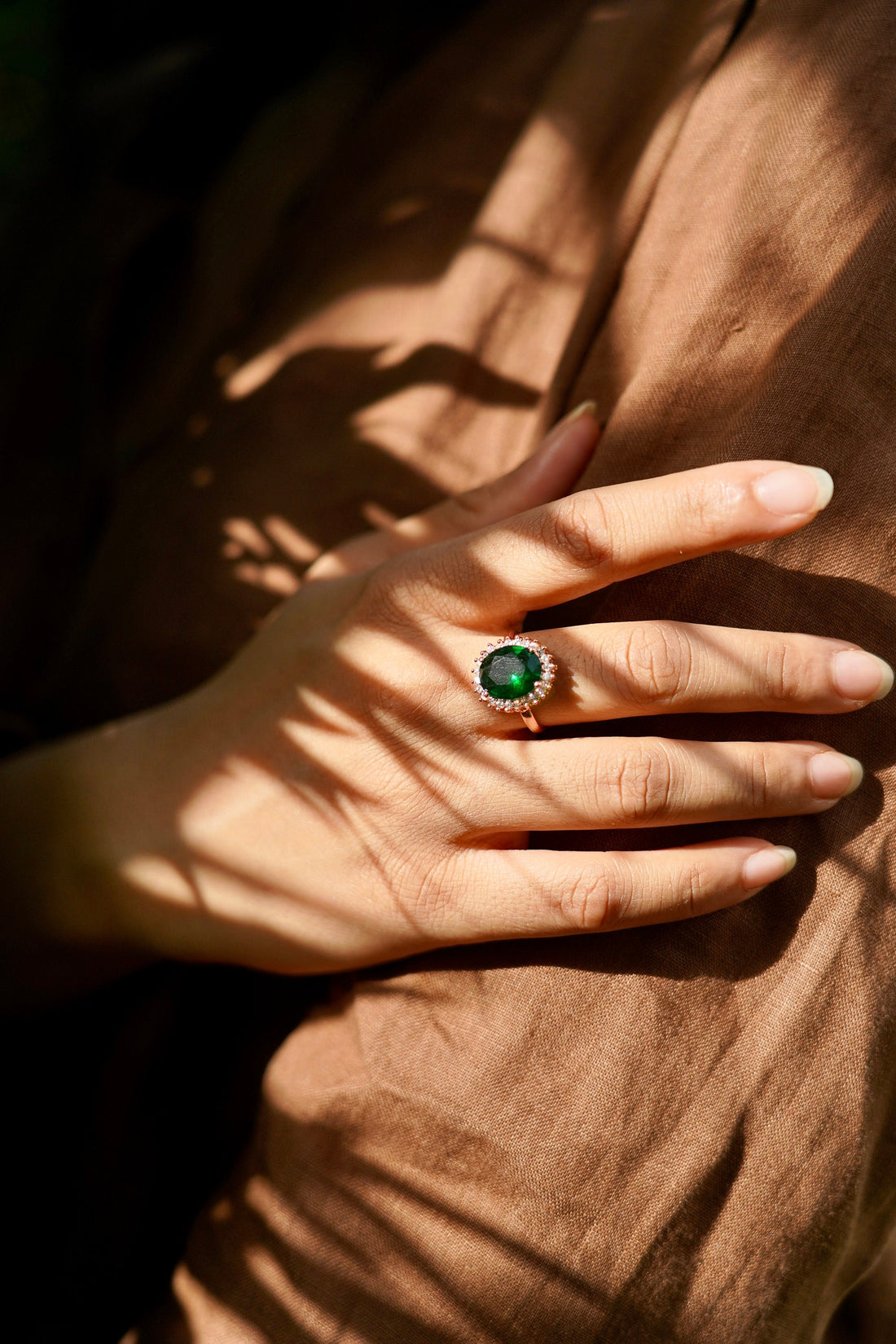 Ruby Emerald Oval Stone Ring | Adjustable Gold Plated Crystal Ring | Big Statement Cocktail Ring | Engagement Wedding Ring | Bridal Ring — 5