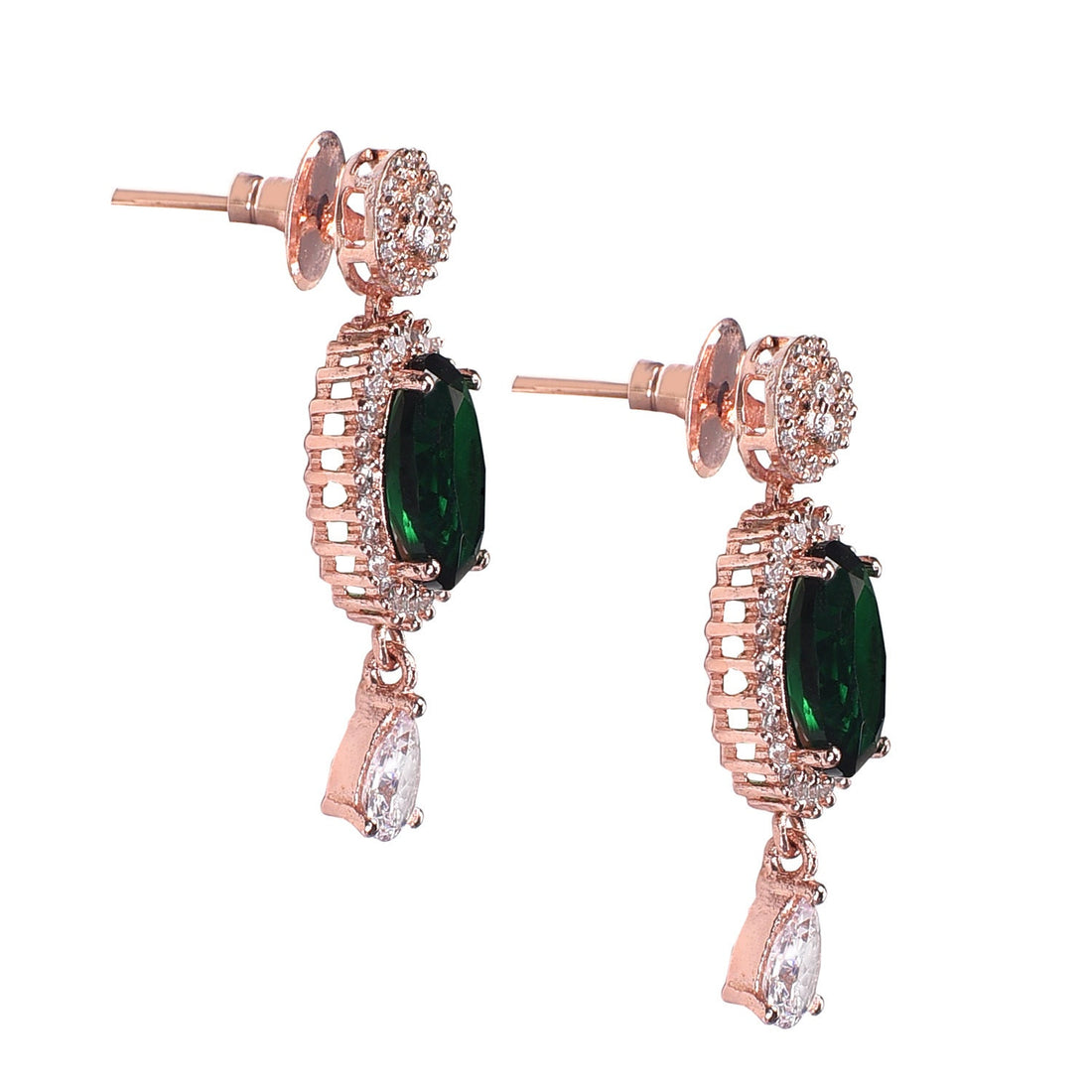 Luxury Emerald CZ Necklace Set | Gold Plated Bridal Jewelry | Green Crystal Choker with Earrings | Handmade Gemstone Necklace — 5