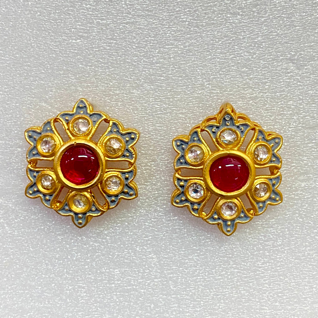 Gold Ruby Polki Stud Earrings: Kundan Meena Traditional Jewelry — 4