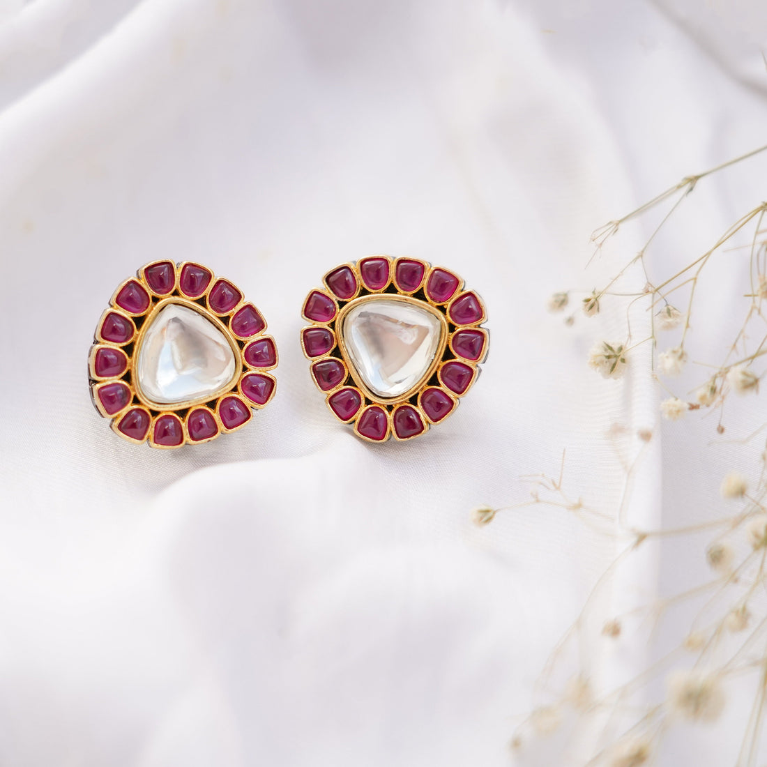 Handmade Polki Kundan Stud Earrings | 22K Gold Plated Ruby Earrings | Indian Jewelry | Bridal Wedding Ethnic Earrings | Gift for Her