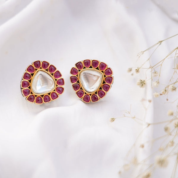 Handmade Polki Kundan Stud Earrings | 22K Gold Plated Ruby Earrings | Indian Jewelry | Bridal Wedding Ethnic Earrings | Gift for Her