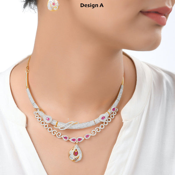 Gold Plated Ruby & CZ Necklace Set | Elegant Traditional  Jewelry with Earrings | Bridal Necklace | Gift for Her | Wedding Necklace