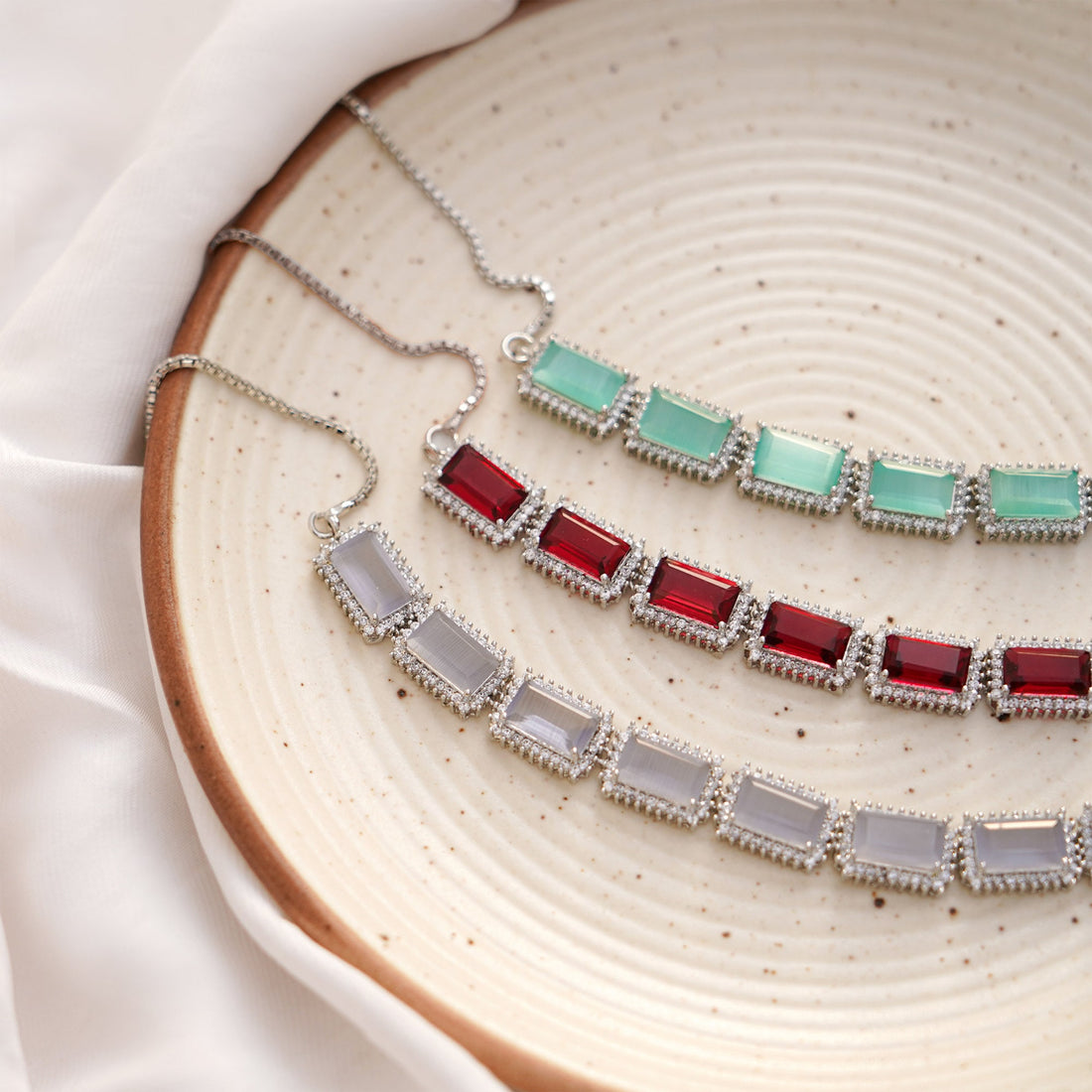 Silver Moonstone Necklace Set | Dainty CZ Bridal Jewelry | Geometric Statement Necklace & Earrings | Wedding Gift for Her | Handmade — 8