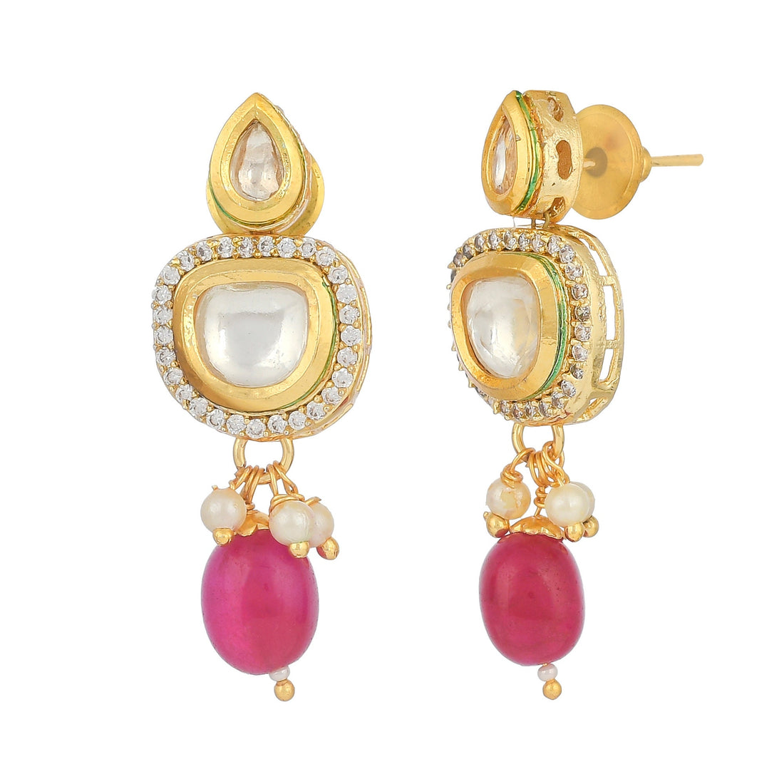 22k Gold Plated Kundan Pendant Set: Ruby & CZ Necklace — 3