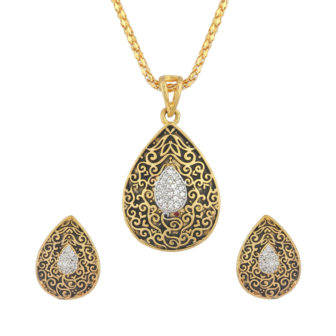22k Gold Plated Kundan Pendant Set: Ruby & CZ Necklace — 4