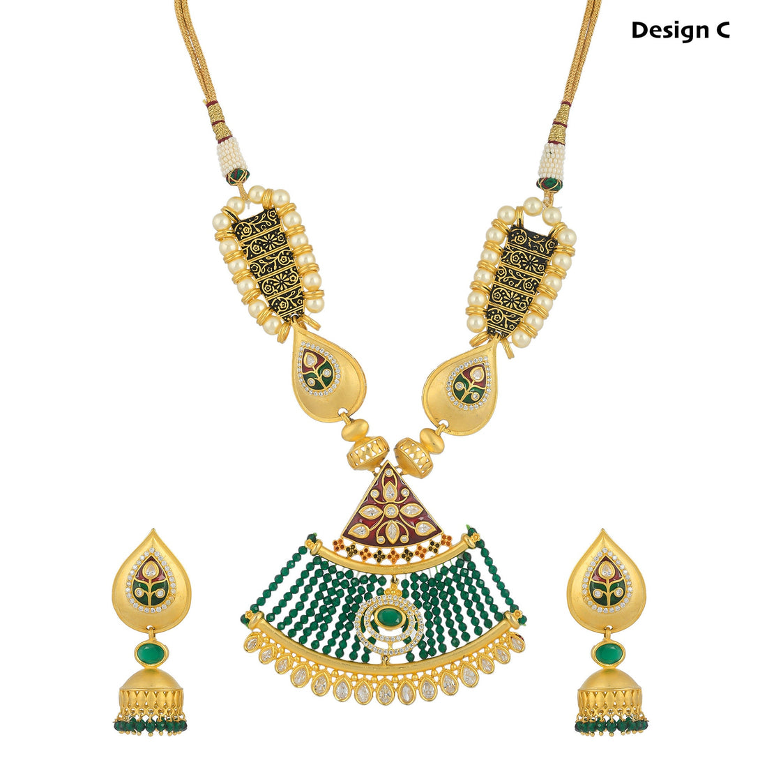 Dainty Emerald CZ Necklace Set | 22K Yellow Gold Plated AAA Emerald Bridal Jewelry | Wedding Necklace | Statement Necklace | Gift For Women — 2