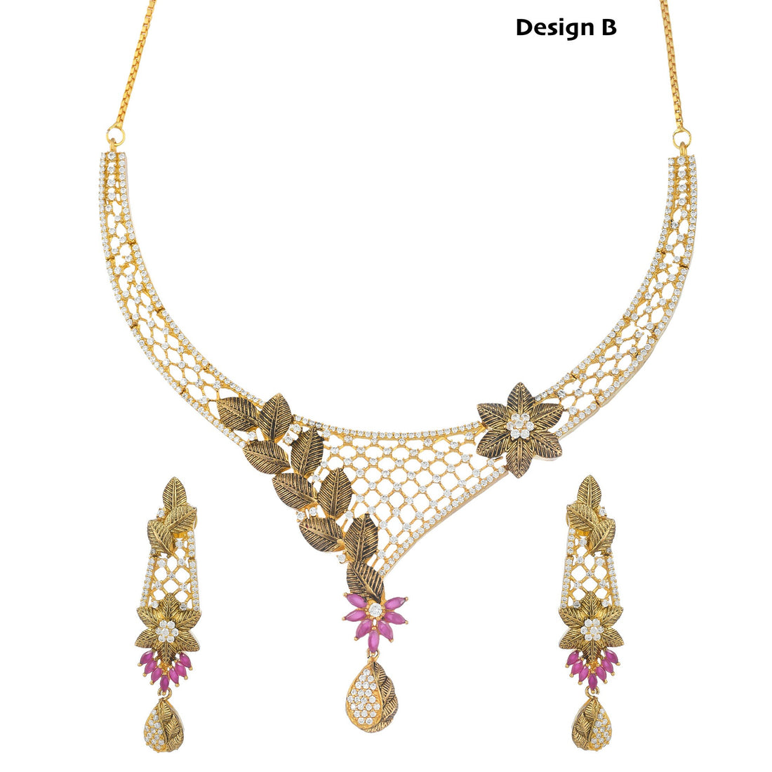 Luxury Ruby CZ Necklace | 22K Gold Plated Dainty Statement Jewelry | Bridal Wedding Necklace | Gift For Women — 2