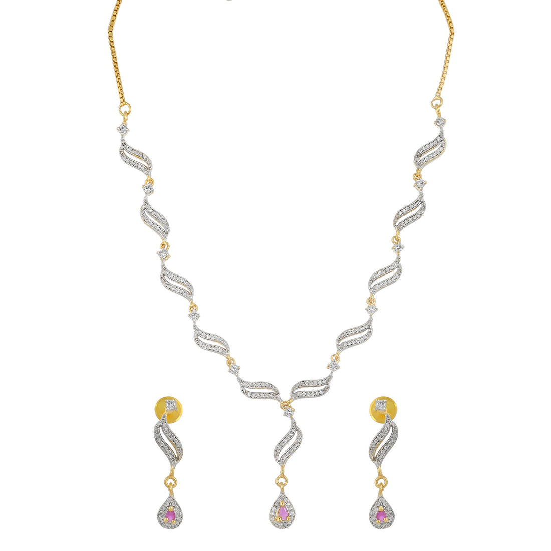 22K Gold Plated Ruby & CZ Diamond Necklace | Lightweight Bridal Wedding Jewelry | Elegant Indian Festive Necklace | Gift for Women — 3