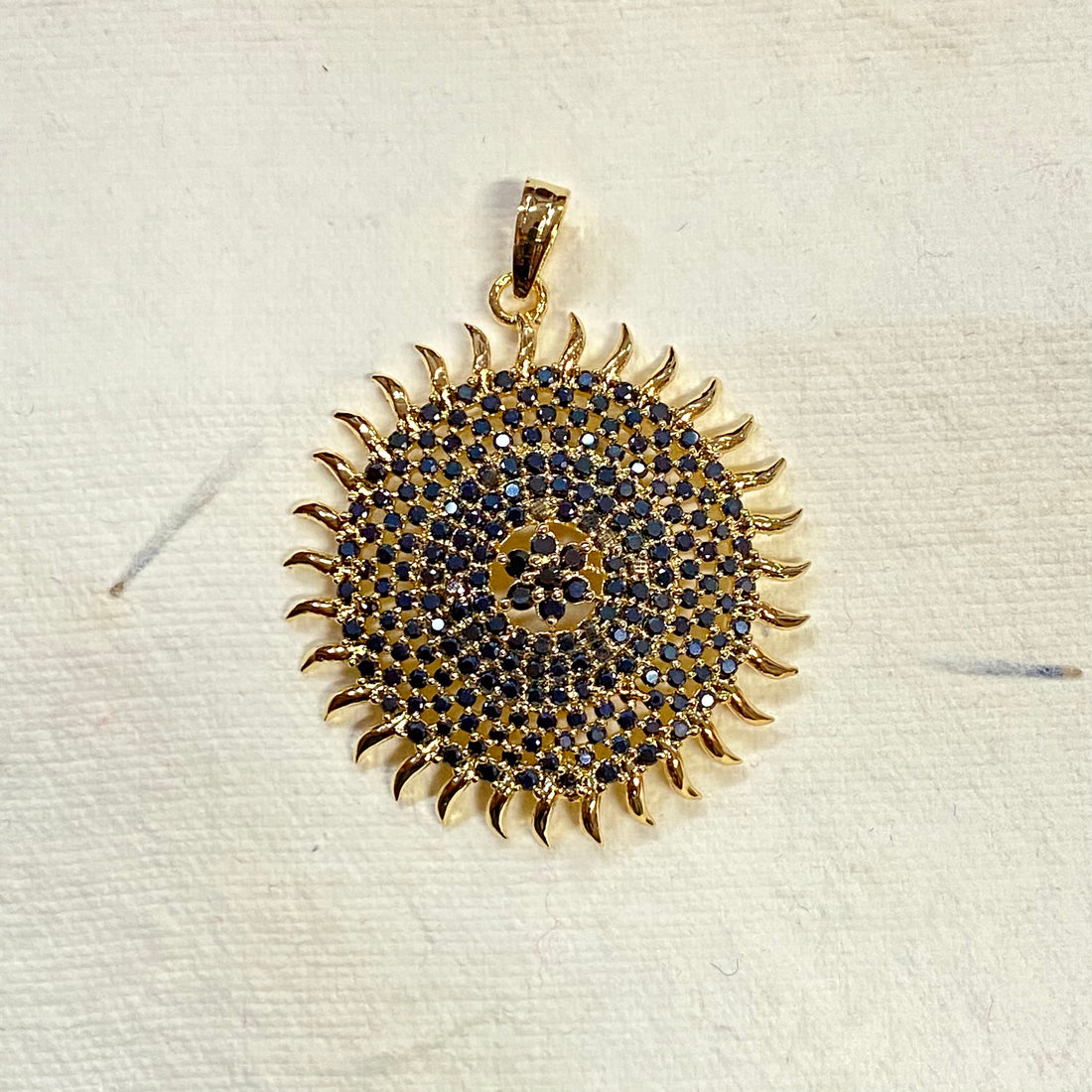 Gold Plated Sun Locket Pendant: Ruby CZ Unisex Necklace — 2