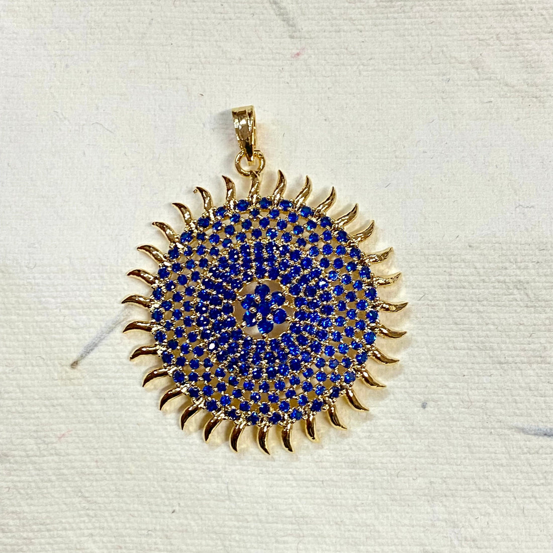 Gold Plated Sun Locket Pendant: Ruby CZ Unisex Necklace — 4