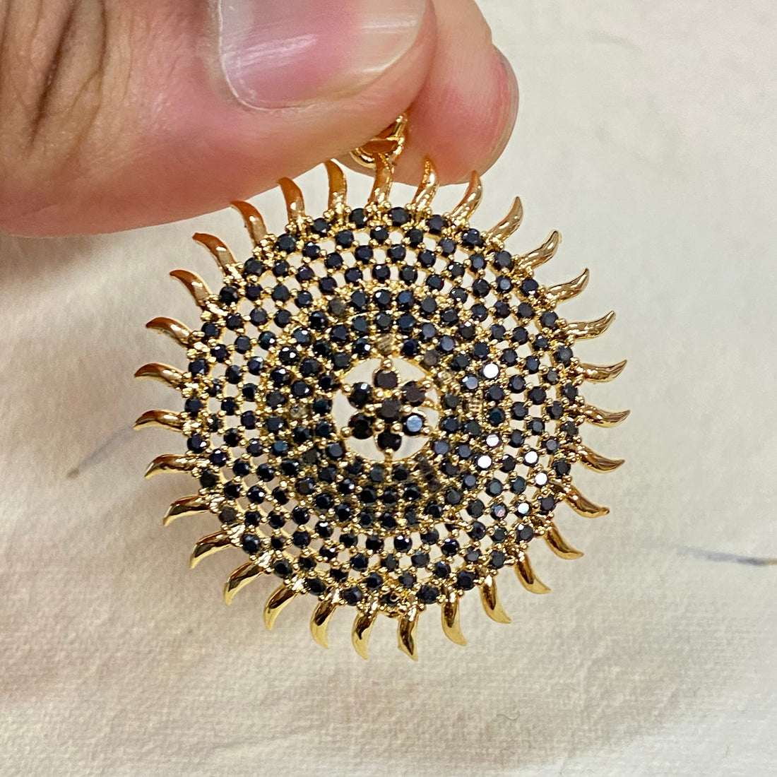 Gold Plated Sun Locket Pendant: Ruby CZ Unisex Necklace — 3