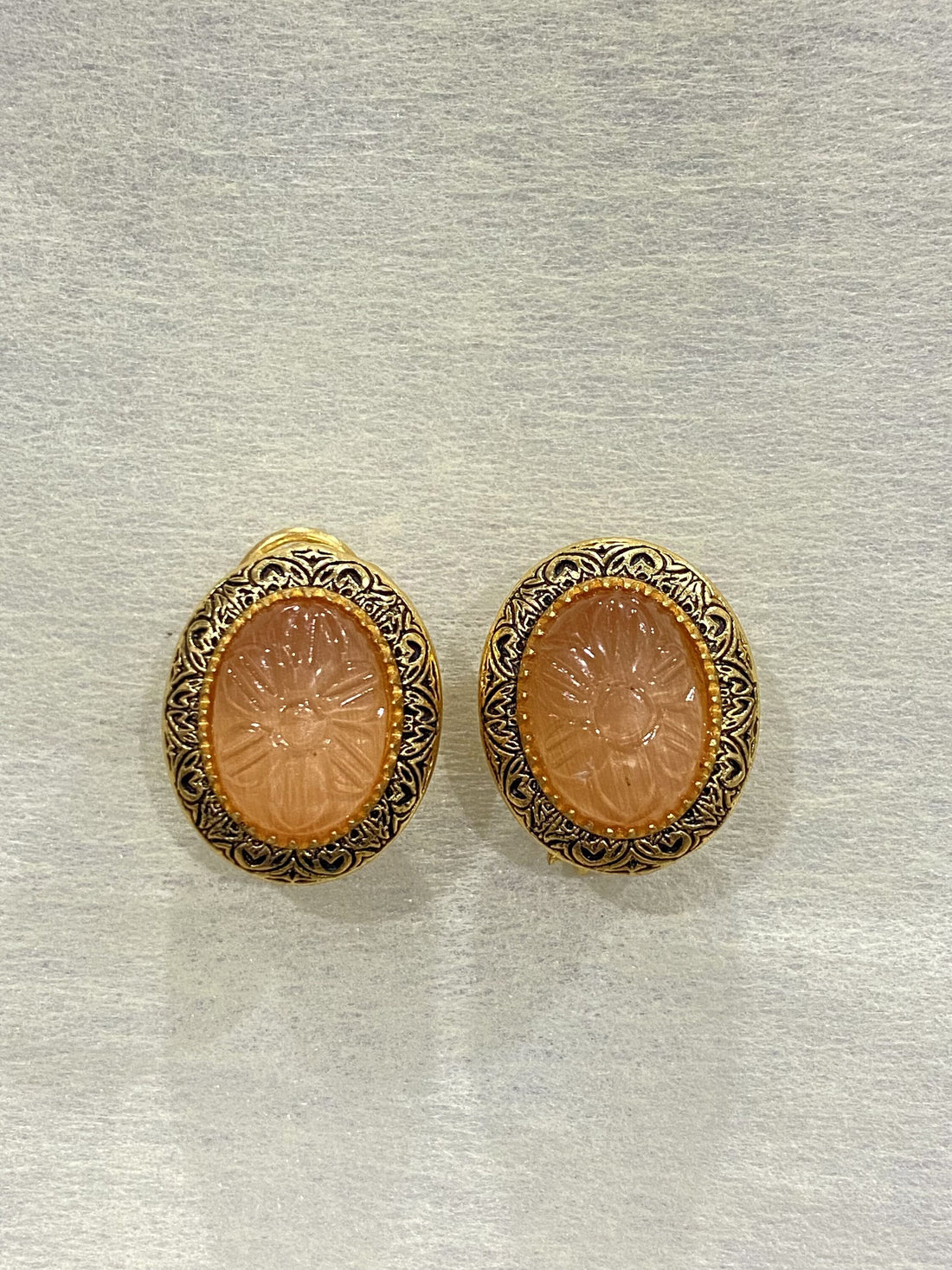 22K Gold Plated Stud Earrings | Red Flower Carving Handmade Earrings | Bridal Wedding Jewelry | Floral Ethnic Earrings | Gift for Her — 3