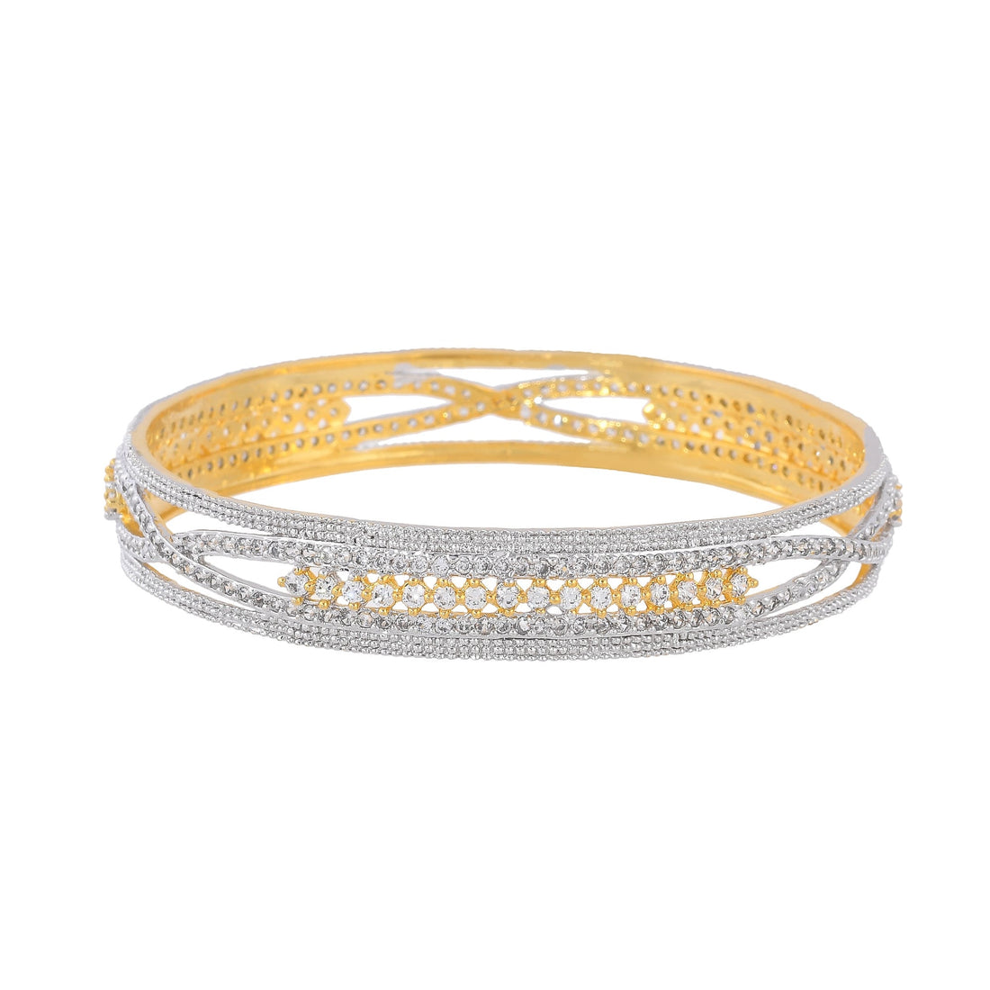 14K Gold Plated Bangles Set | Silver Tone CZ Crystal Bangles | Handmade Indian Jewelry | Ethnic Gift for Mom |  Wedding Jewelry Bangle — 2
