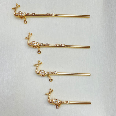 22k Gold Plated Krishna Flute: Laddu Gopal Bansuri with CZ Stones