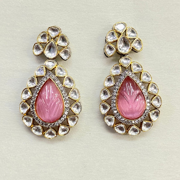 Kundan Polki Earring:Carving Stone, 22k Gold Plated Handmade
