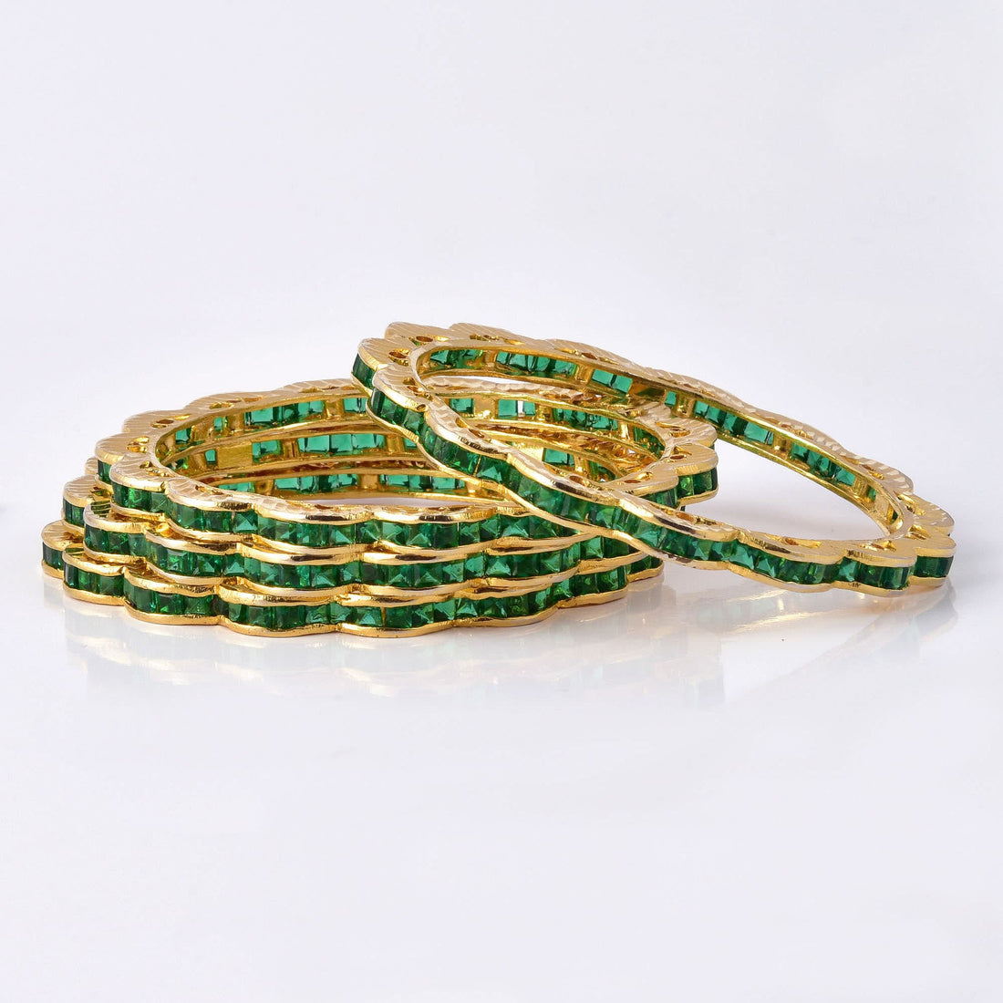 22K Gold Plated Emerald Bangles (Set of 4): South Indian Bridal Wedding Jewelry