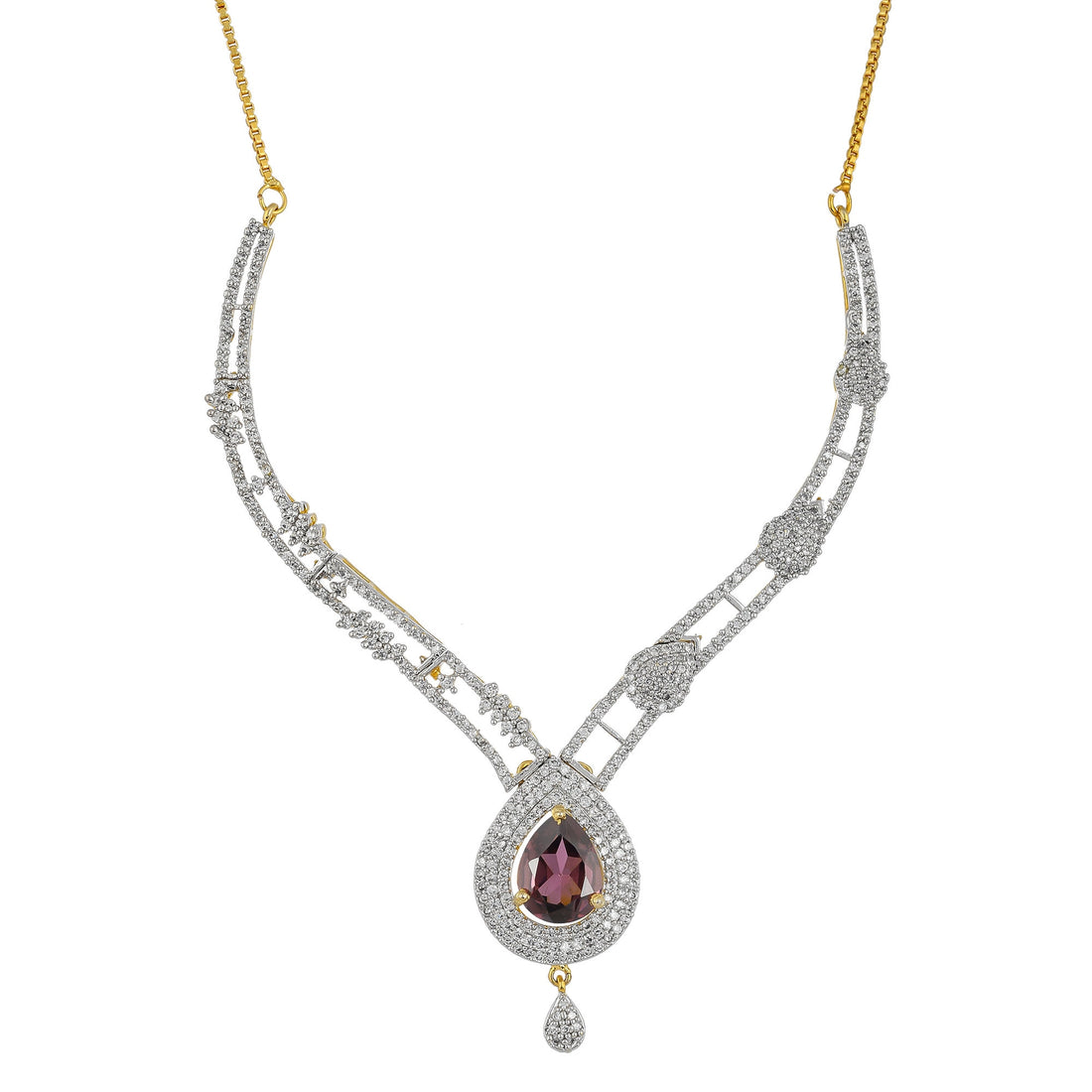 22K Gold Plated Tourmaline Necklace Set | Indian CZ Gemstone Necklace with Earrings | Bridal Wedding Jewelry | Traditional Gift for Her — 2