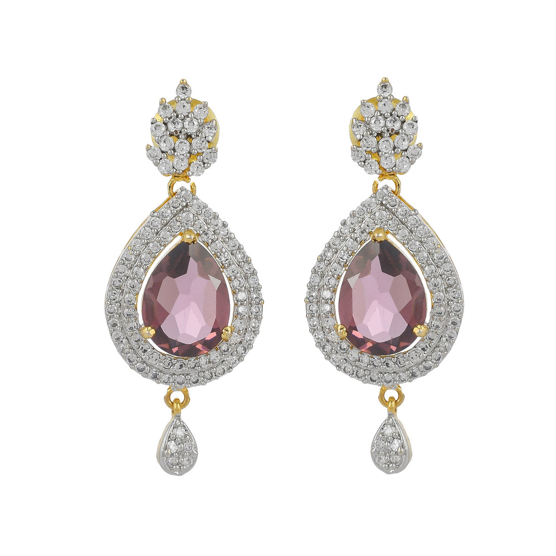 22K Gold Plated Tourmaline Necklace Set | Indian CZ Gemstone Necklace with Earrings | Bridal Wedding Jewelry | Traditional Gift for Her — 3
