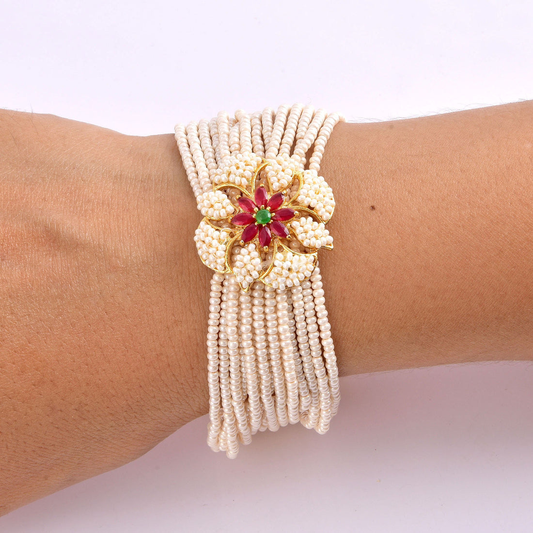Hyderbad Moti bracelet, Pearl bracelet, Ruby bracelet, Indian wedding bracelet, mother of pearl bracelet, pearl wedding bracelet — 3