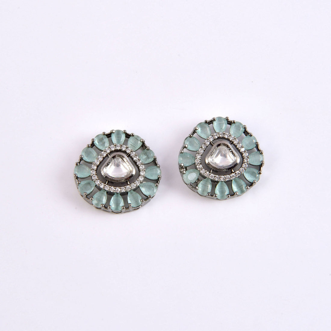 Antique Black Polish Stud Earrings | Orange CZ Victorian Design | Bridal Wedding Jewelry | Vintage Statement Earrings | Ethnic Gift for Her — 4
