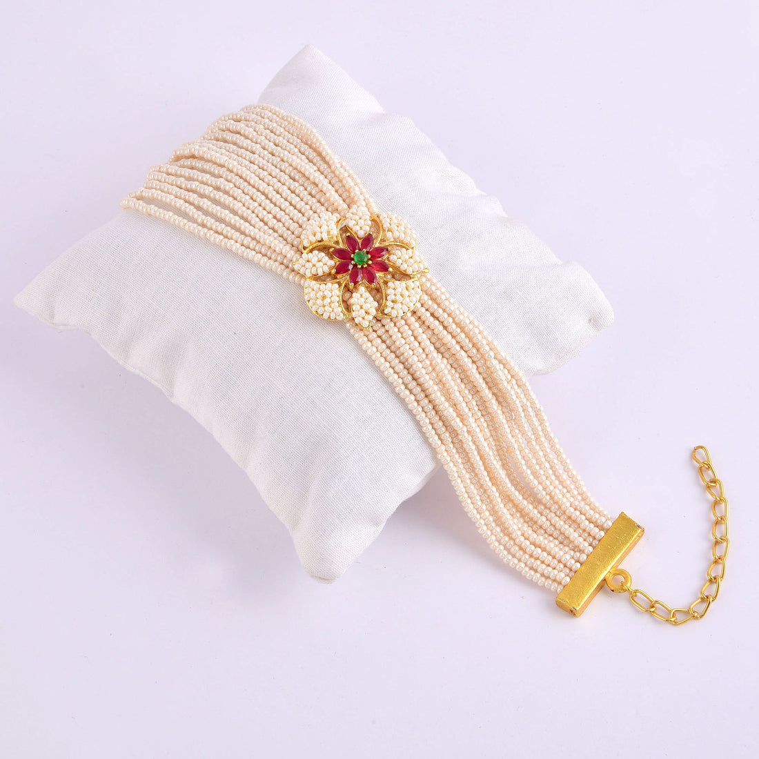 Hyderbad Moti bracelet, Pearl bracelet, Ruby bracelet, Indian wedding bracelet, mother of pearl bracelet, pearl wedding bracelet