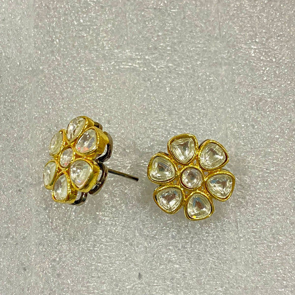 Flower Polki Stud Earrings | 22K Gold Plated Kundan Earrings | Handmade Traditional Indian Studs | Bridal Ethnic Jewelry | Gift For Her