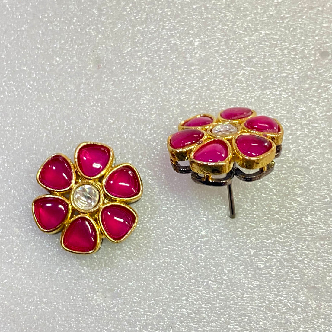 Flower Kundan Stud Earrings: 22k Gold Plated Polki Jewelry — 3