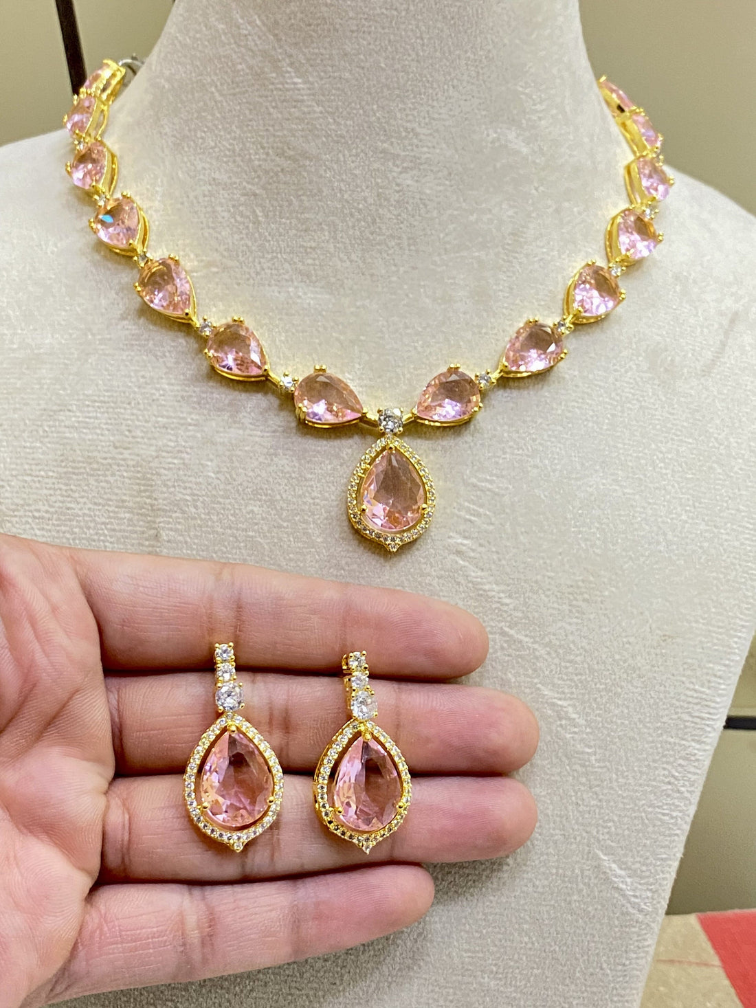 Morganite Necklace | White Gold Plated Pink Cubic Zirconia Pendant | Bridal Wedding Jewelry | Elegant Statement Necklace | Gift for Her — 5