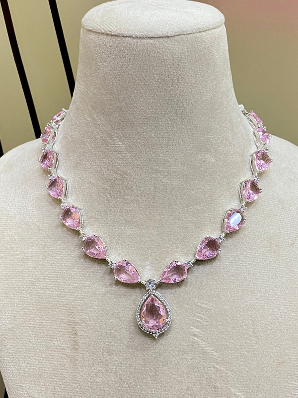 Morganite Necklace | White Gold Plated Pink Cubic Zirconia Pendant | Bridal Wedding Jewelry | Elegant Statement Necklace | Gift for Her