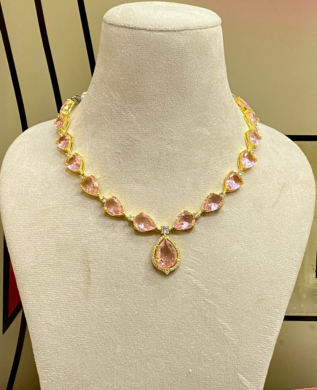 Morganite Necklace | White Gold Plated Pink Cubic Zirconia Pendant | Bridal Wedding Jewelry | Elegant Statement Necklace | Gift for Her — 8