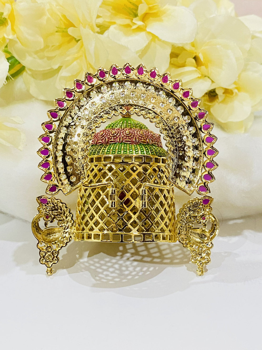 22k Gold Plated Tirupati Balaji Crown: Ruby & Solitaire Stone Work Mukut |  Lord Venkateshwara crown | Puja Room Blessings of Prosperity — 3