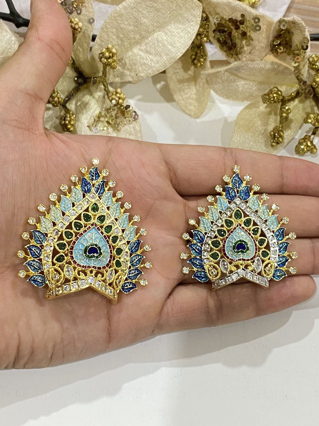 Handmade Gold Plated Krishna Mukut Crown: Multi Stone Kanha Ji Accessories — 3