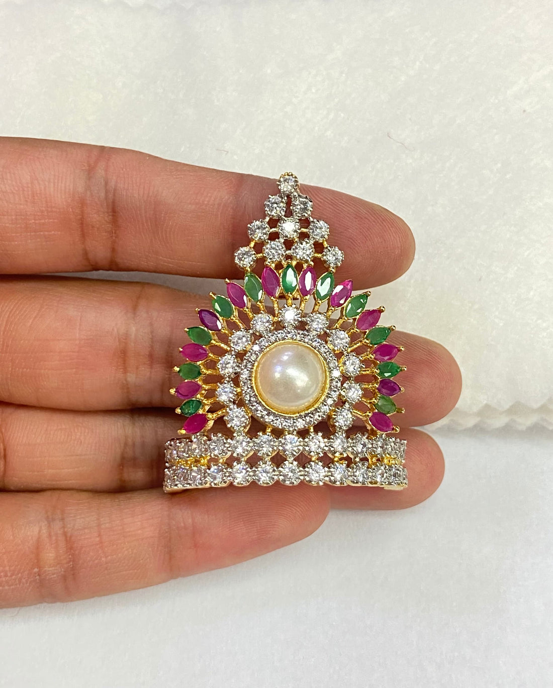 Indian God Crown with Gemstones | Kahana Accessory Mukut | Handmade Mukut Krishna Radha Ornaments — 4