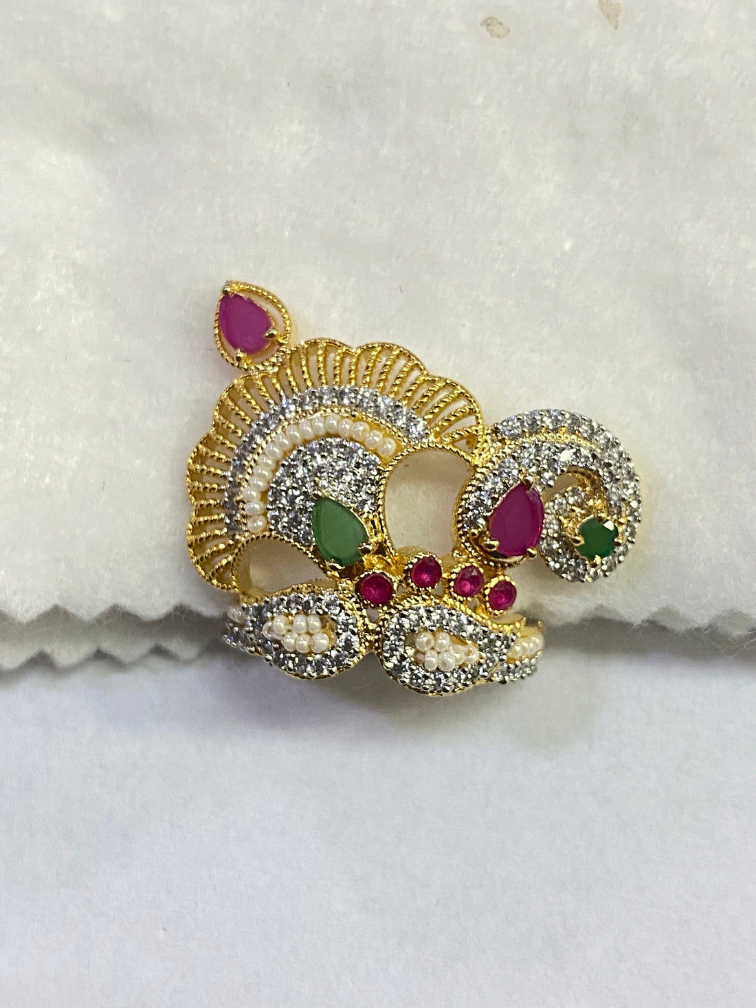 Handmade Krishna Mukut Gold Plated | Crown For laddu gopal | krishna Adjustable size Multicolour color Stone Crown | Hindu Deity Accessory — 2