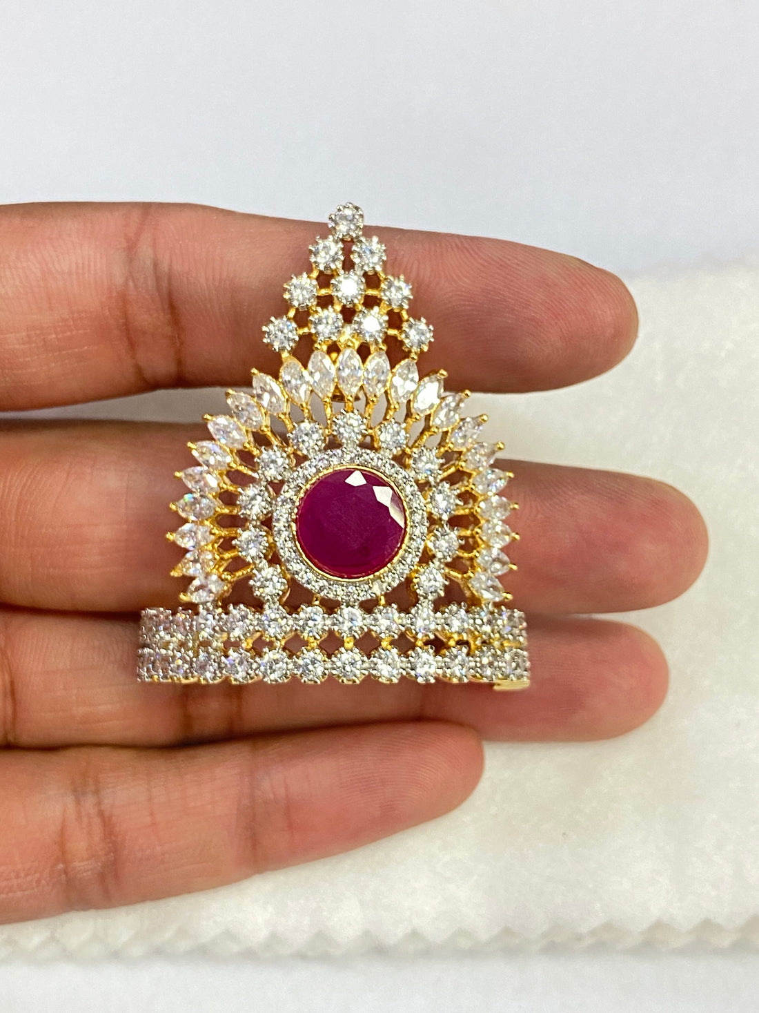 Indian God Crown with Gemstones | Kahana Accessory Mukut | Handmade Mukut Krishna Radha Ornaments — 3